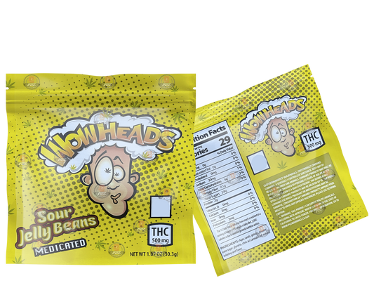 Wow Heads Sour Jelly Beans  500mg Mylar bags packaging only