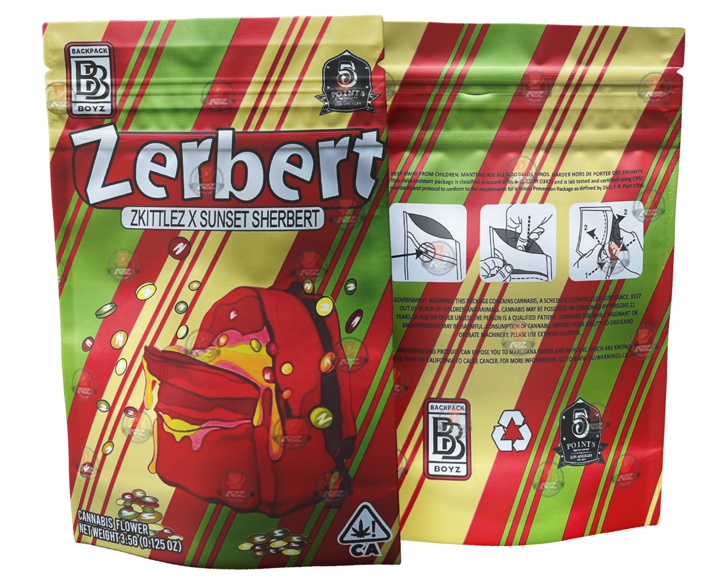 Backpack Boyz Zerbert Mylar Bags 3.5g SMELL PROOF RESEALABLE ZERBERT BAGS