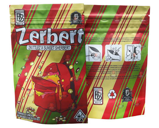 Backpack Boyz Zerbert Mylar Bags 3.5g SMELL PROOF RESEALABLE ZERBERT BAGS